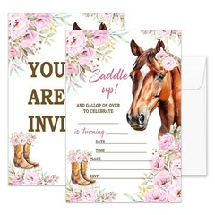 Horse Birthday Invitations For Girls, Cowgirl Girl Birthday Party Invitations…