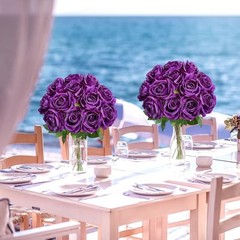 48 PCS Deep Purple Roses Artificial Flowers – Fake Silk Floral with Dark Purple