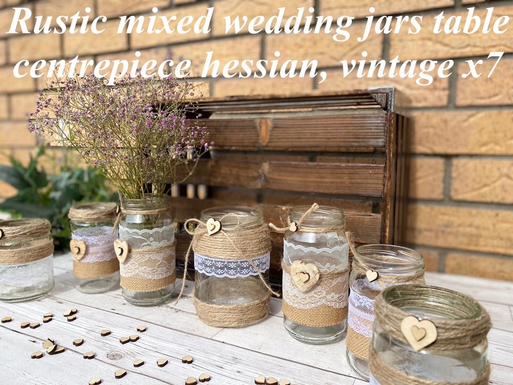 Rustic Wedding Jars Mixed Glass Table Centrepiece Love Heart Hessian Vintage X7