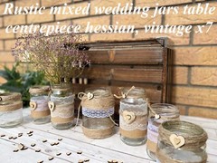 Rustic Wedding Jars Mixed Glass Table Centrepiece Love Heart Hessian Vintage X7