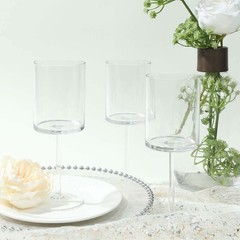 6 Clear Plastic Cylindrical Wine Glasses with Long Stem Wedding