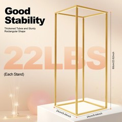 4PCS 23.6” Gold Metal Flower Stands Rectangular Stable Base Easy to Install