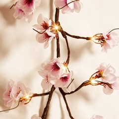 Lighted Cherry Blossom Garland with Timer 48 LED Fairy Lights 6FT for Mantle,