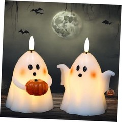 Halloween Ghost Flameless Candles with Timer Real Wax Battery A-2 Ghost Pumpkin