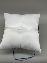 Tyenaza Ring Pillow 7.8 x 7.8 in White Satin Blue Bow Rhinestone Pocket