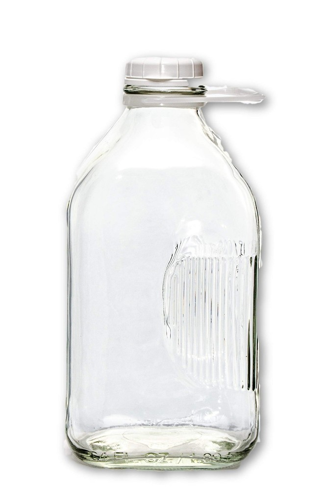 The Dairy Shoppe 2 Qt Heavy Glass Milk Bottle with Handle & 64 Ounces, Clear