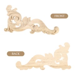 2 PCS Wooden Chips Carving Woodcraft Appliques Decals for Furniture