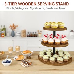 3 Tier Cupcake Stand,Wood Durable Cupcake Tower,Round Serving Display Round-1