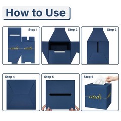 1 Pack Navy Blue and Gold Foil Card Box for Party, 8.7″ Navy Blue Gift Card B…