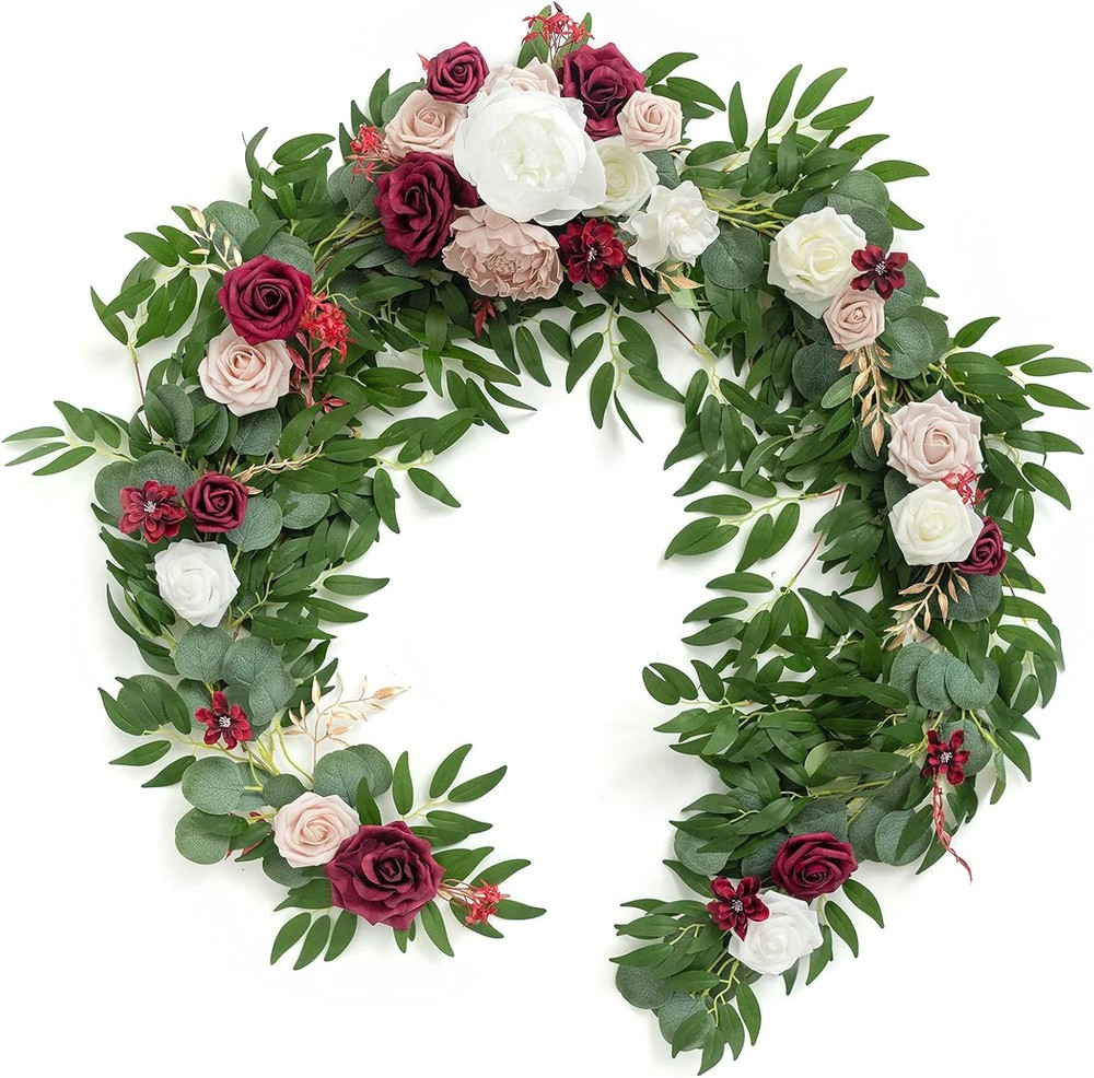 Flower Garland – 6FT Eucalyptus & Rose – Sweetheart Table Decor for Wedding Rece
