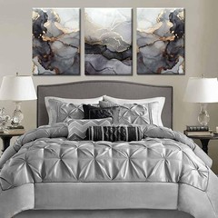 3Pcs Framed Modern Abstract Black and Gold Canvas Wall Art Fluid Lines Marble…