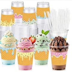 Jingmore Set 12oz Clear Ice Cream Party Cup Disposable Plastic Dessert 48