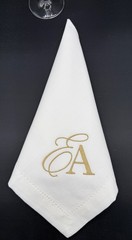 Monogrammed Wedding Napkins, White Hemstitch Linen-Cotton Blend, 20 by 20,