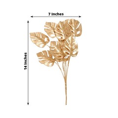 4 GOLD Metallic Artificial Monstera Leaves Bushes Party Events Decorations