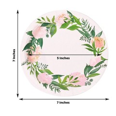 25 White 7″ Round Paper Plates with Flower Wreath Design Disposable Tableware