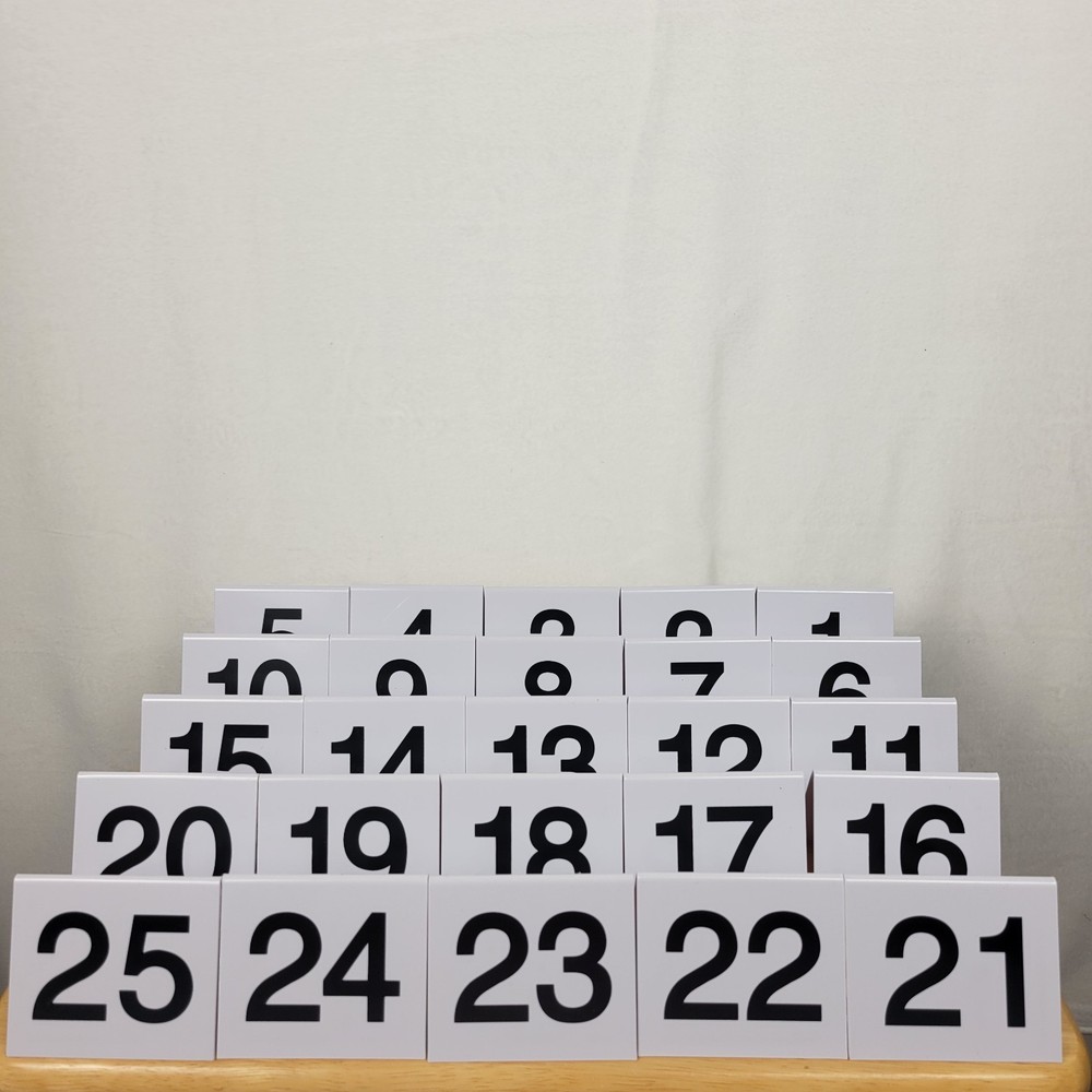 Wedding Table Numbers 1-25 White Plastic Tent Signs for Reception Restaurant