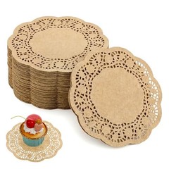 100 Pcs 5.5 Inch Round Paper Doilies, Disposable Brown Paper Placemats Lace
