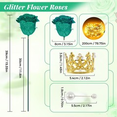 Dark Green Glitter Roses Bouquet, 36 Pcs Shiny Glitter Flowers Bouquet, Everl…