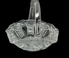 VINTAGE LE SMITH CRYSTAL BASKET RUFFLED FRUIT BOWL EASTER HOBSTAR PARTY 8” H L E