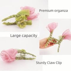 Fancy Sheer Tulip Flower Claw Clip for thin thick hair – Pastel Pink & Green