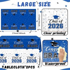 2026 Graduation Decorations,Congrats Grad Tablecloth 2pcs White Navy Blue Class