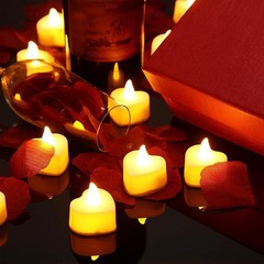 Artificial Rose Petals with 24 Pcs Flameless Heart Shaped LED Tealights Candles