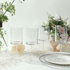 6 Clear Plastic Cylindrical Wine Glasses with Long Stem Wedding
