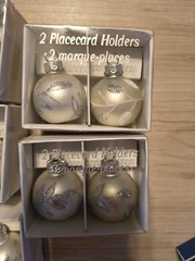Christmas Ball Ornament Place Card Photo Holders Set of 10 Pearlized White Shiny
