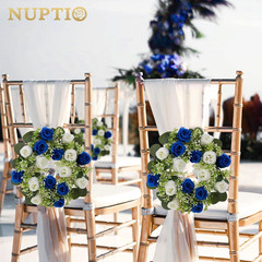 Royal Blue & White Flower Centerpieces – 10 Pcs Artificial Rose Wreaths