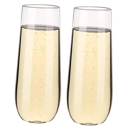 2PCS 100% Tritan Plastic Champagne Flutes,12 Oz stemless 2 Packs Tritan