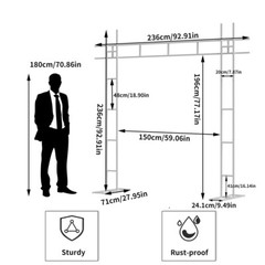 Large Wedding Arch Stand Ceremony Frame Garden Trellis for Indoor Outdoor 7.87ft