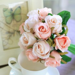 US 12Head Silk Rose Flowers Floral DIY Bridal Wedding Bouquet Home Garden Vibes