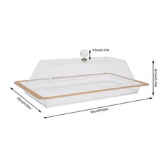 Acrylic Cake Stand With Lid Rectangular Clear Gold Trim 50 × 28 cm