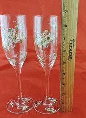 ELEGANT CHAMPAGNE FRANCE FLUTE/GLASS PAIR BLOSSOM FLOWER STEMWARE WEDDING