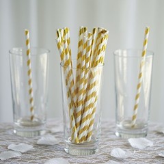 200 pcs 8″ White and Gold Biodegradable Striped Paper Straws Wedding Party Craft