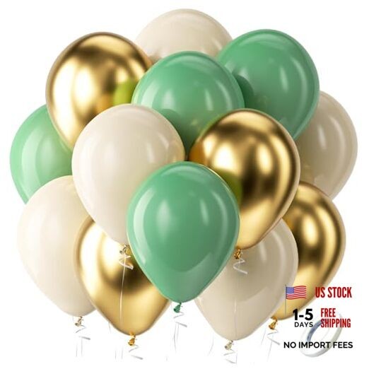 Sage Green Gold White Balloons Kit 60pcs 12 in Sage Green Gold and Sand White