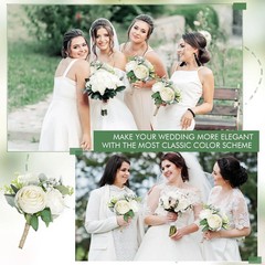 Bridesmaid Bouquets Set of 6 – Ivory White Artificial Flowers Bouquet for Brides