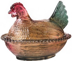 Glass Candy Dish with Lid, Chicken Silhouette, Vintage Rooster Decor Bowl, Snack