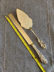 Vintage Silverplate Cake Server & Knife Set Ornate Scroll Engraved 2 Piece