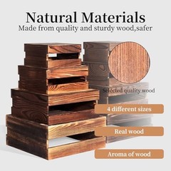 8 Pcs Buffet Risers with Mini Signs 8 Pcs (8.0″, 7.0″, 6.5″, 5.5″) Rustic Wood