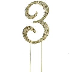 4.5″ GOLD Number 3 Rhinestone Cake Topper Wedding Cupcake Dessert Dessert Events