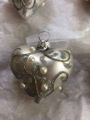 Wedding/Bridal/Anniversary Silver Scroll Faux Pearl Heart Ornaments – 7