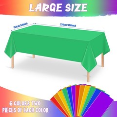 12 Pack Assorted Color Rectangle Plastic Tablecloth 12pcs, Rainbow