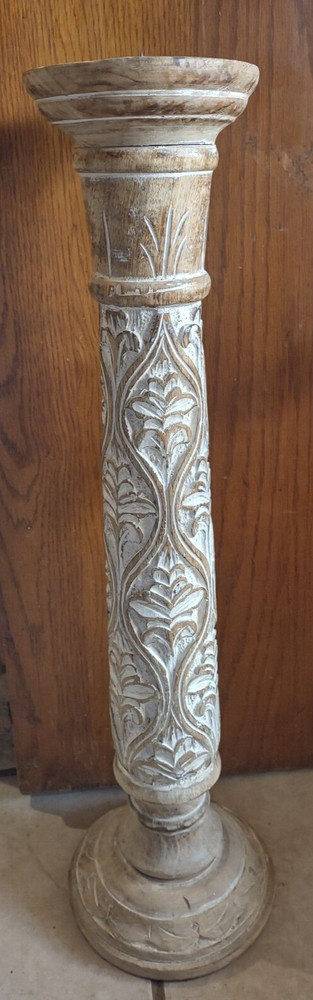 Traditional White Wash Eco-Friendly Handmade Wood Set of One 24″ Pillar Ca