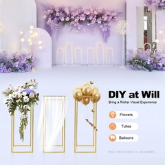 4PCS 23.6” Gold Metal Flower Stands Rectangular Stable Base Easy to Install