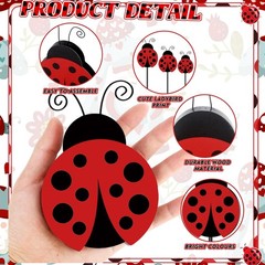 Menkxi 3 Pcs Ladybug Decor Set Table Spring Wooden Tabletop Brown