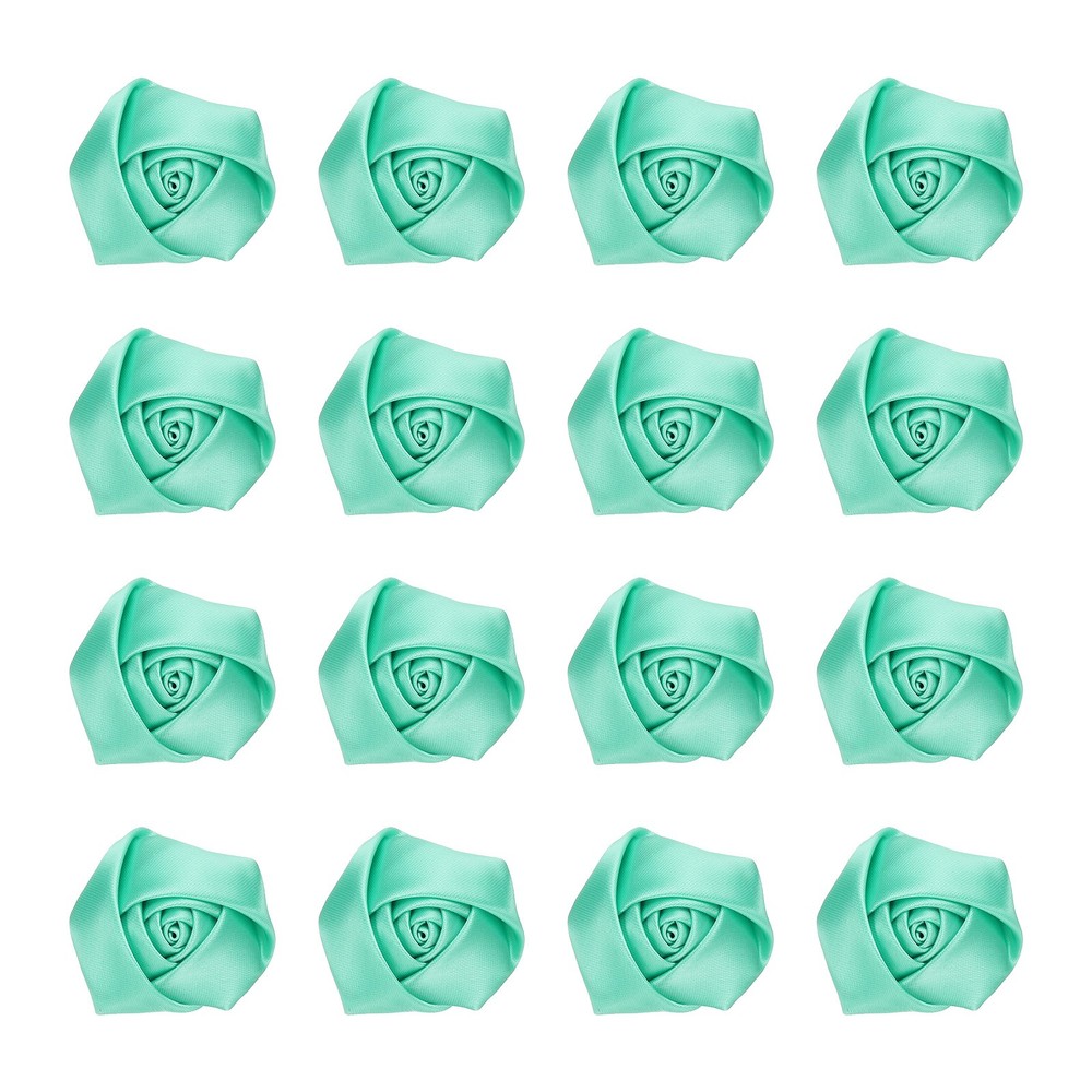 16 Pcs Ribbon Roses, 2 Inch Rose Artificial Fabric Flowers, Mint Green