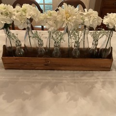 Farmhouse Decor Long Wooden Table Top Centerpiece w/11 Bottle Vases-Lighted