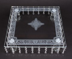 Cake Stand Crystal Square 36 Hangers 4 Adjustable Legs Laser Design 16″W 4.25″H