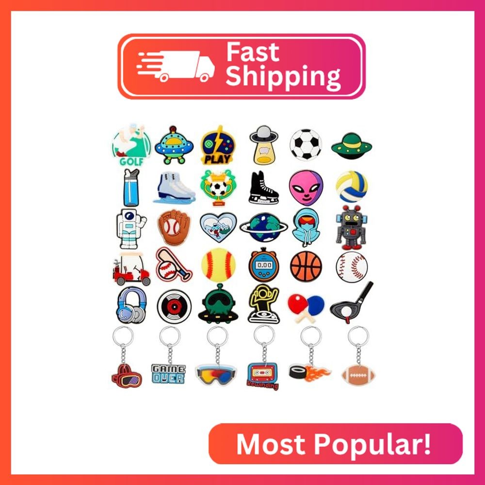 Batiyeer 36 Pack Cartoon Keychains Bulk, Novelty Sports, Robot, Alien, Video Gam